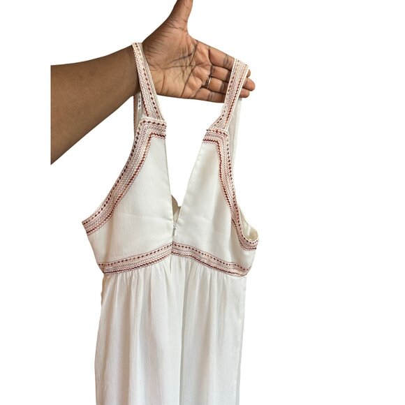 BCBGGeneration White Sheer Maxi Dress With Embroidered Trim Peasant Dress Size 0 - Picture 5 of 11